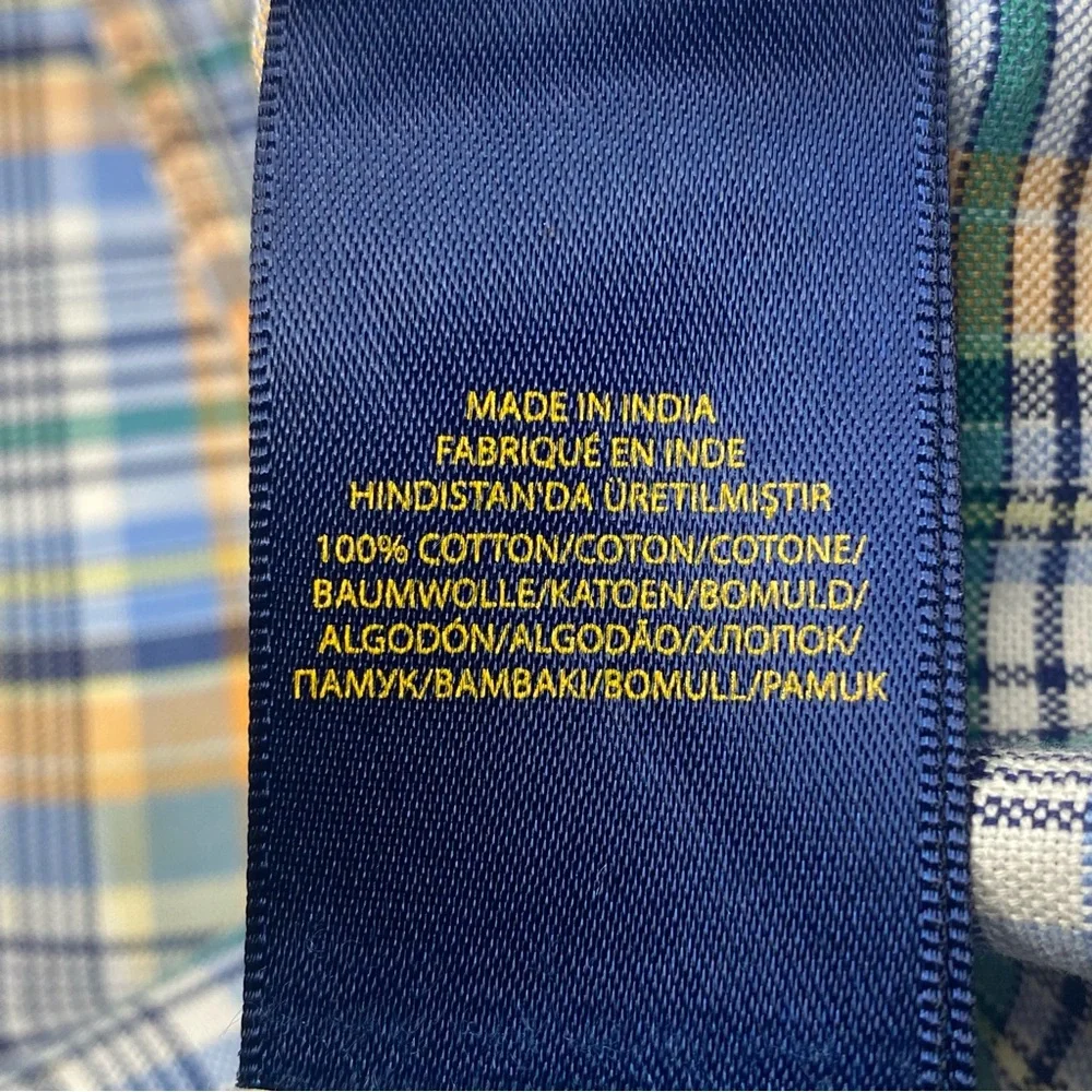 Ralph Lauren Button Down Shirt Youth Boy Size 18 Blue Orange Plaid Preppy